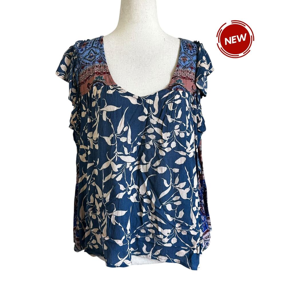 Easel Blue Multicolor Floral Bohemian‎ Top Women Basic Blouse Small NWT | 70-40